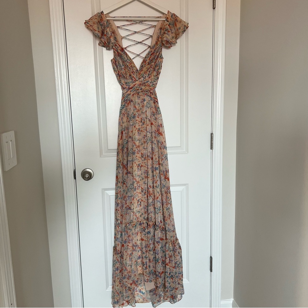 ASTR The Label Floral Maxi Dress with Crisscross Back